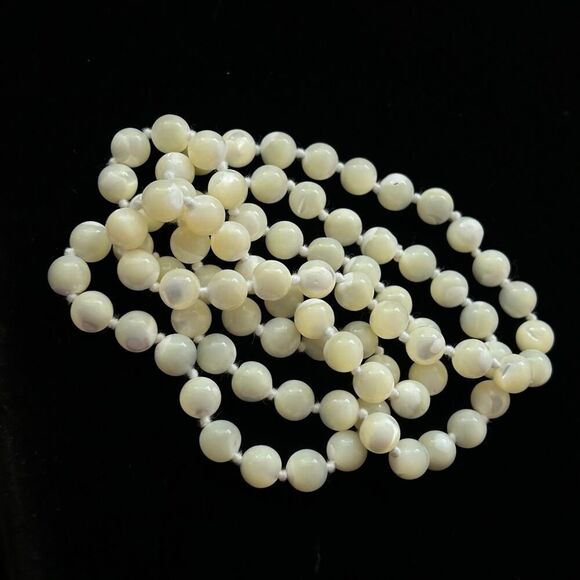 Hand Made White Mother of Pearl Cotton Knotted Beaded Necklace 32 inch - Picture 5 of 5
